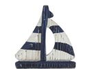 Wooden Rustic Decorative Blue and White Sailboat with Hook 7"