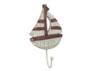 Wooden Rustic Decorative Red and White Sailboat with Hook 7"