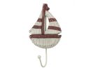 Wooden Rustic Decorative Red and White Sailboat with Hook 7"