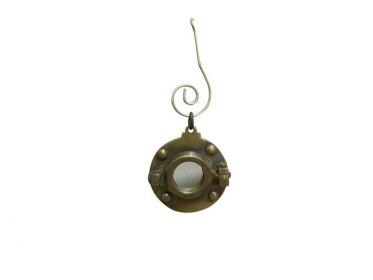 Antique Brass Porthole Mirror Christmas Ornament 4""