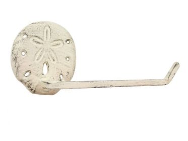 Whitewashed Cast Iron Sand Dollar Toilet Paper Holder 10""