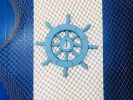 Light Blue Decorative Ship Wheel with Sailboat 12""