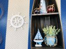 White Decorative Ship Wheel With Sailboat 12""