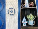 Rustic Dark Blue And White Decorative Ship Wheel With Anchor 12""