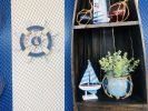 Rustic Dark Blue And White Decorative Ship Wheel With Seagull 12""