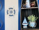 Rustic Dark Blue And White Decorative Ship Wheel With Starfish 12""