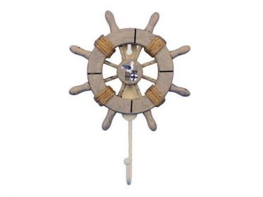 Rustic Decorative Ship Wheel With Seagull and Hook 8"