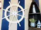 Deluxe Class White Wood and Chrome Ship Decorative Steering Wheel 36""