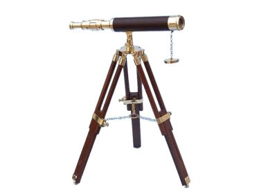 Floor Standing Brass/Leather Harbor Master Telescope 30"" - Leather