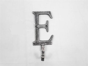 Rustic Silver Cast Iron Letter E Alphabet Wall Hook 6""