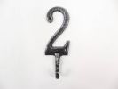 Rustic Silver Cast Iron Number 2 Wall Hook 6""