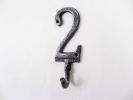 Rustic Silver Cast Iron Number 2 Wall Hook 6""