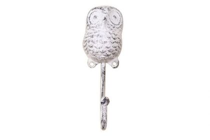 Whitewashed Cast Iron Decorative Owl Hook 6""