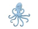 Rustic Dark Blue Whitewashed Cast Iron Wall Mounted Decorative Octopus Hooks 7"