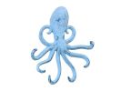 Rustic Dark Blue Whitewashed Cast Iron Wall Mounted Decorative Octopus Hooks 7"