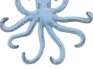 Rustic Dark Blue Whitewashed Cast Iron Wall Mounted Decorative Octopus Hooks 7"
