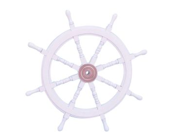 Deluxe Class White Wood and Chrome Ship Decorative Steering Wheel 36""