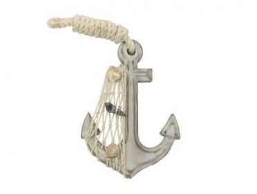 Wooden Whitewashed Decorative Anchor 6""