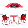 Kids Patio Folding Table and Chairs Set Beetle with Umbrella
