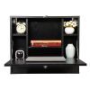 Wall Mounted Laptop Desk, Wooden Drop-Leaf Table with Storage Drawer & Shelves, Home Office Hanging Computer Workstation, Black