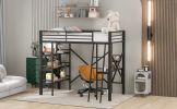 Twin Size Metal Loft Bed with Shelves and Desk