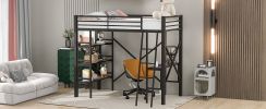 Twin Size Metal Loft Bed with Shelves and Desk