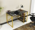 Furnish Home Store Morello Gold Metal Frame 47" Wooden Top 2 Shelves Writing and Computer Desk for Home Office; Black