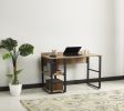 Furnish Home Store Rasse Black Metal Frame 58" Wooden Top 2 Shelves Writing and Computer Desk for Home Office; Oak