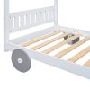 Twin Size Canopy Car-Shaped Platform Bed,Natural+Brown(Expected Arrival Time:7.25)