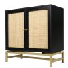 2 Door Cabinet; Natural Rattan 2 Door high cabinet; Built-in adjustable shelf; Easy Assembly; Free Standing Cabinet for Living Room Bedroom; Hallway