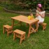 Wood Outdoor Picnic Table with Three Benches, Amber