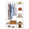 Clothes Rack with 5 Wood Shelf, Freestanding Clothing Rack, Garment Rack, Standing Metal Sturdy Clothing Rack, White