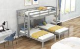 Twin over Twin & Twin Bunk Bed with Built-in Middle Drawer
