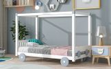 Twin Size Canopy Car-Shaped Platform Bed,Natural+Brown(Expected Arrival Time:7.25)