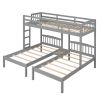 Twin over Twin & Twin Bunk Bed with Built-in Middle Drawer