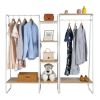 Clothes Rack with 5 Wood Shelf, Freestanding Clothing Rack, Garment Rack, Standing Metal Sturdy Clothing Rack, White