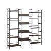 Triple Wide 5-shelf Bookshelves Industrial Retro Wooden Style Home and Office Large Open Bookshelves, Dark Grey, 69.3''W x 11.8''D x 70.1''H