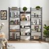 Triple Wide 5-shelf Bookshelves Industrial Retro Wooden Style Home and Office Large Open Bookshelves, Dark Grey, 69.3''W x 11.8''D x 70.1''H