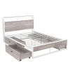 Full Size Metal Platform Bed Frame with  Four Drawers,Sockets and USB Ports ,Slat Support No Box Spring Needed