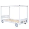 Twin Size Canopy Car-Shaped Platform Bed,Natural+Brown(Expected Arrival Time:7.25)