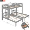 Twin over Twin & Twin Bunk Bed with Built-in Middle Drawer