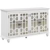 TREXM Sideboard with Adjustable Height Shelves; Metal Handles; and 4 Doors for Living Room; Bedroom; and Hallway (Antique White)