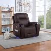 Triple-Power Recliner - Power Headrest, Power Footrest, Power Lumbar - Lighted Cupholders - Transitional Design, Canyon Walnut Leatherette
