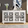 TREXM Sideboard with Adjustable Height Shelves; Metal Handles; and 4 Doors for Living Room; Bedroom; and Hallway (Antique White)