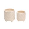 S/2 CERAMIC 6/8" FOOTED PLANTERS W/ DOTS, WHITE