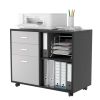 32'' Wide 3 -Drawer Mobile Lateral Filing Cabinet; Black oak and Grey File Cabinet with Printer Stand for Home Office
