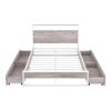 Full Size Metal Platform Bed Frame with  Four Drawers,Sockets and USB Ports ,Slat Support No Box Spring Needed