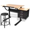 Three Drawers Tiltable Tabletop Drawing Table with Stool