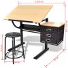 Three Drawers Tiltable Tabletop Drawing Table with Stool