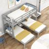 Twin over Twin & Twin Bunk Bed with Built-in Middle Drawer